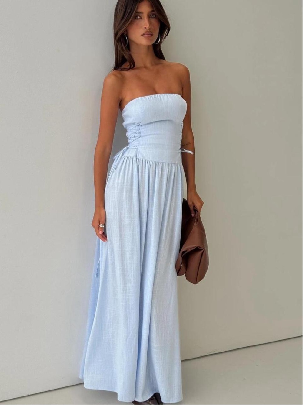 Princess Polly Strapless Sky Blue Maxi Dress